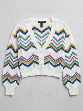 Forever 21 Multicolor Chevron Cropped Knit Cardigan Women’s Small